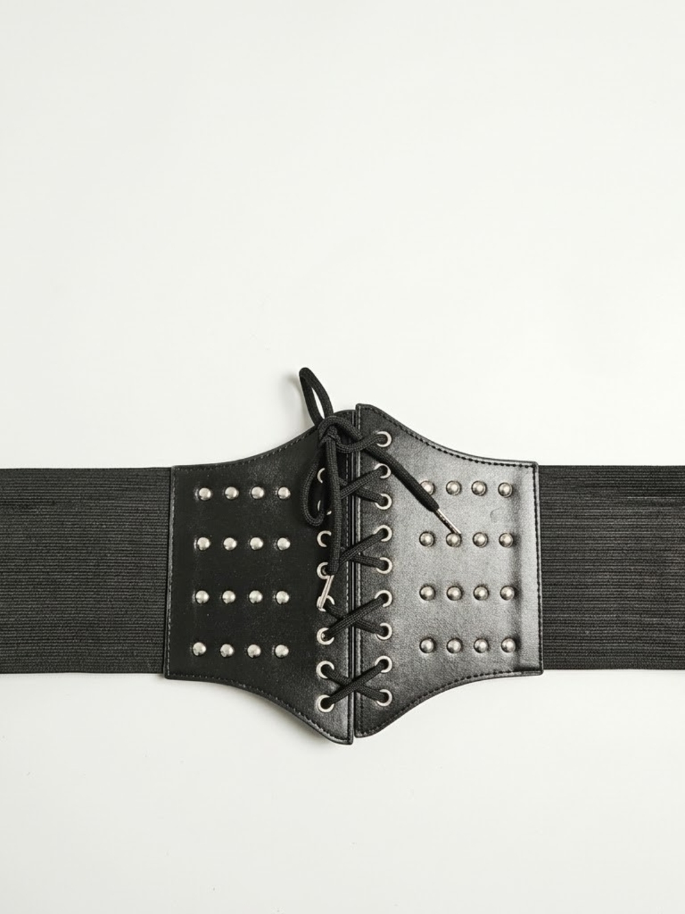 Black Studded Lace Up Corset Belt Faux Leather Elastic Waist Cinch Waspie Goth